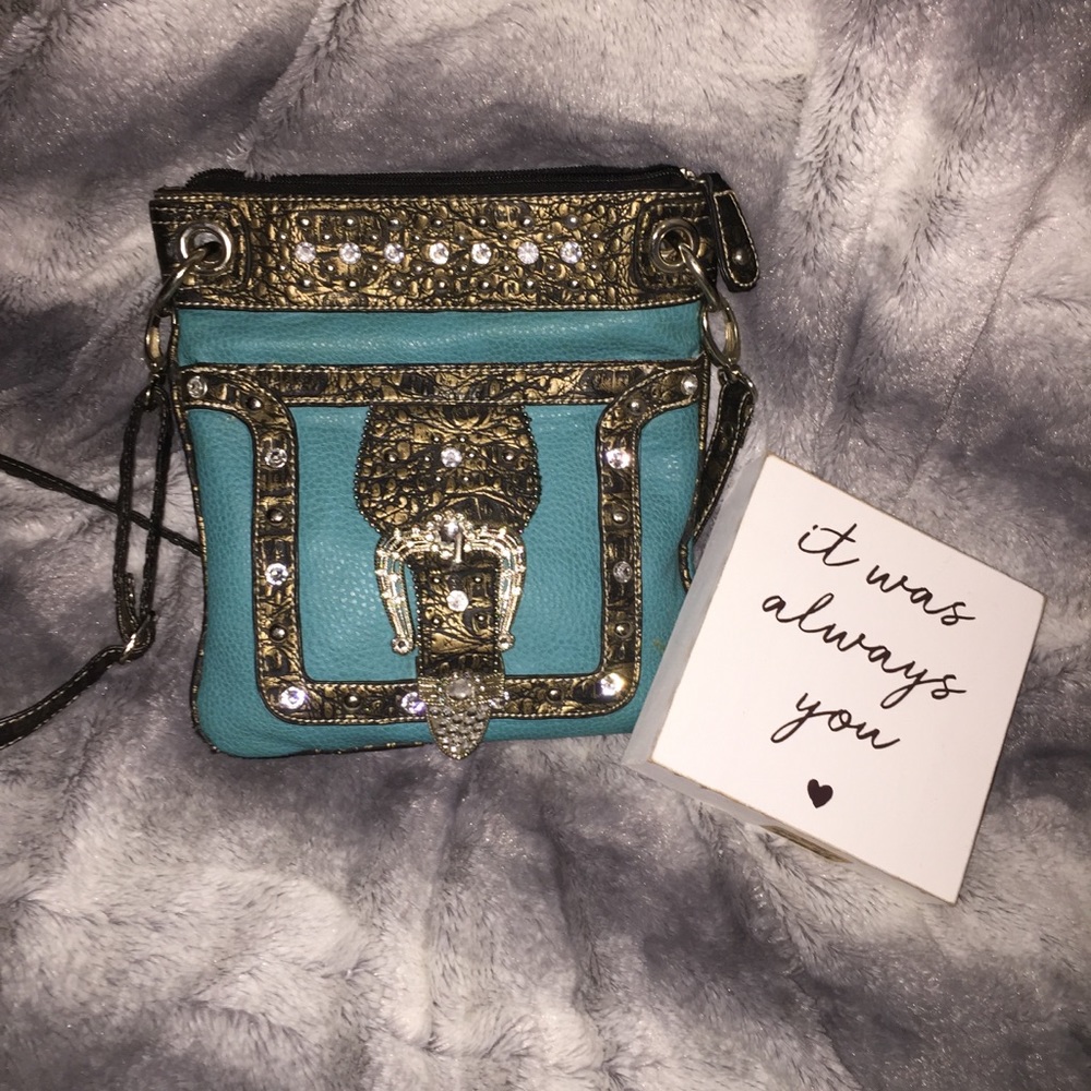 Blue crossbody western bag